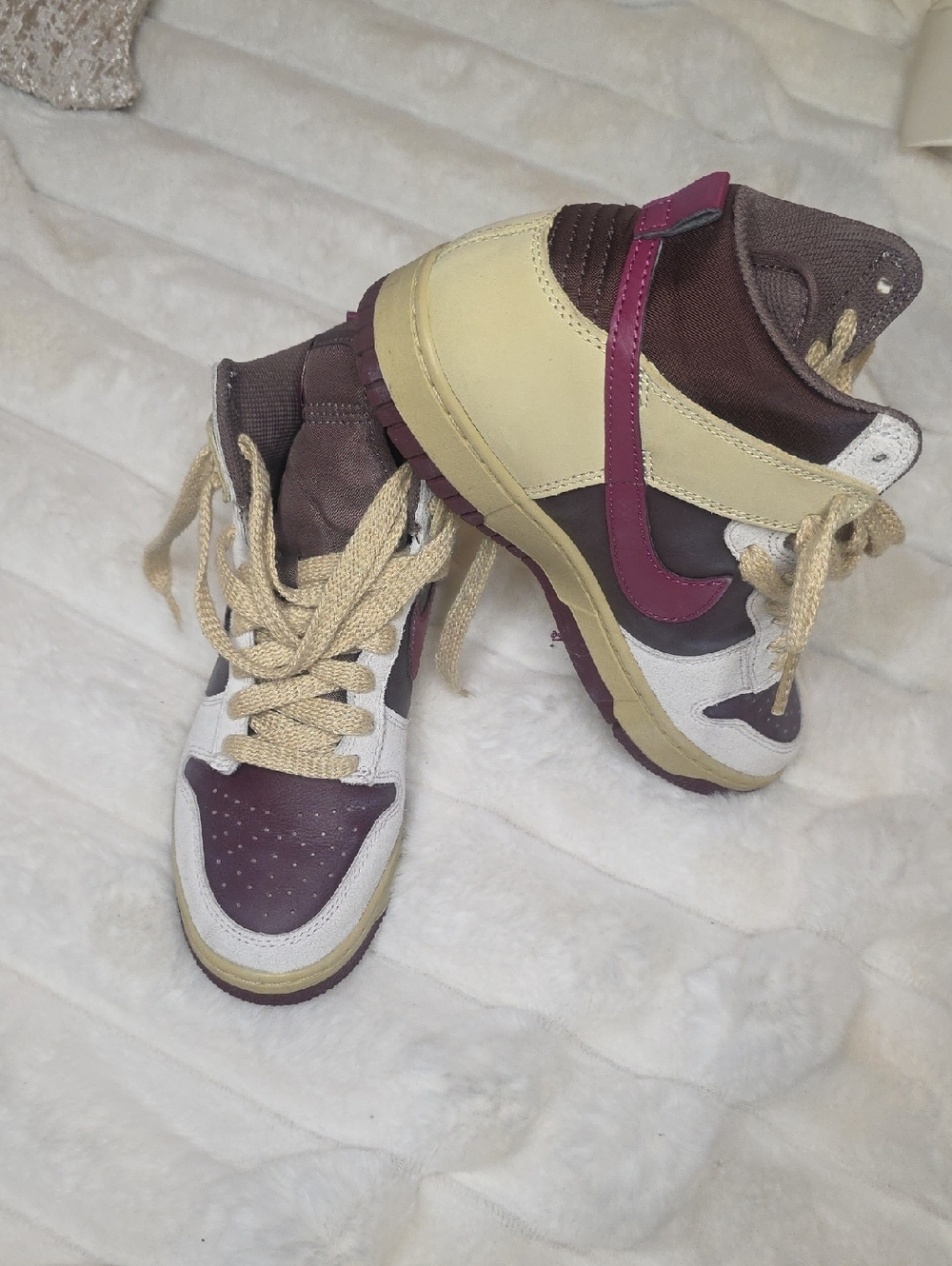 Nike 85 Plum and Cream High-Top Sneakers Size 7